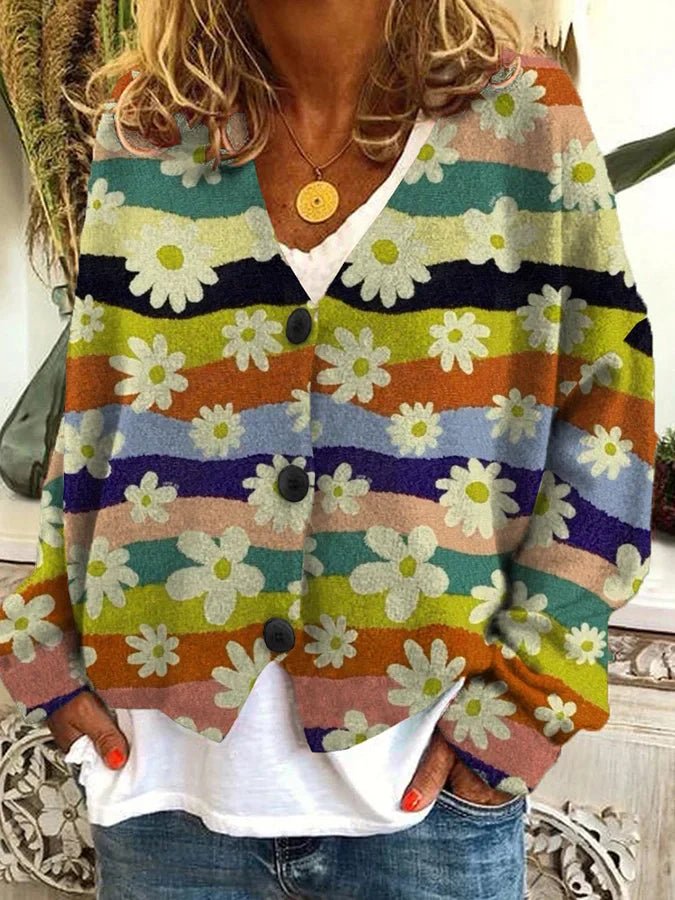 Lorena - Cardigan Vintage Coloré avec Boutons pour Femme