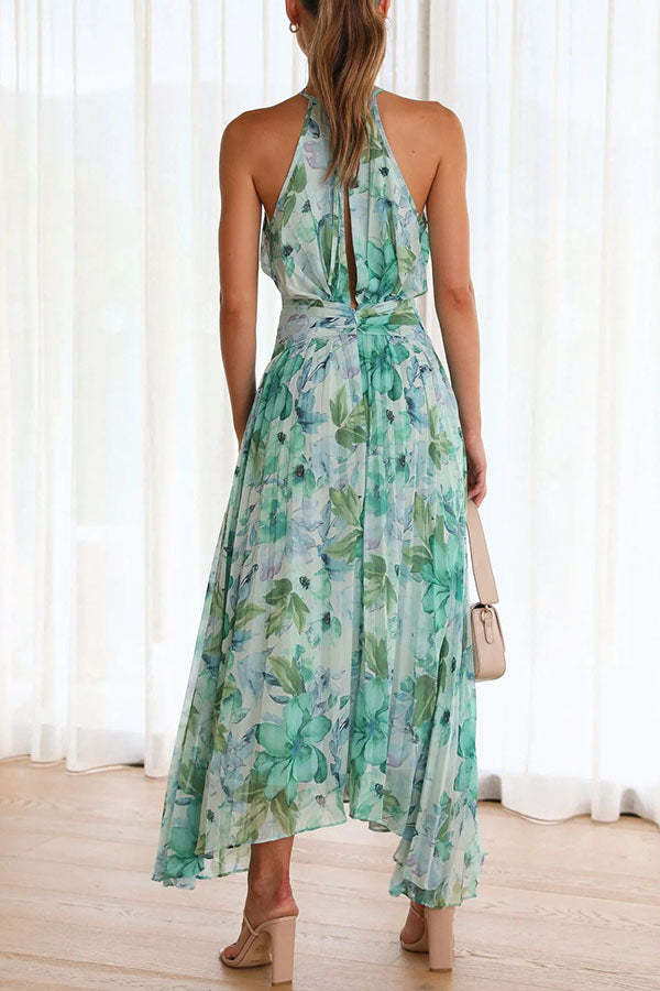 Robe Longue Dos Nu Femme – Imprimé Floral Aérien & Décolleté Plongeant – Parfaite pour Été & Cérémonies