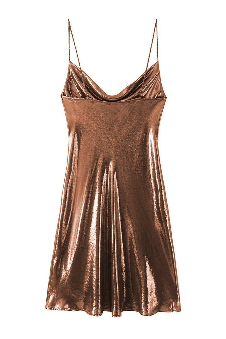 Eloise - Robe courte à col bénitier en tissu métallisé