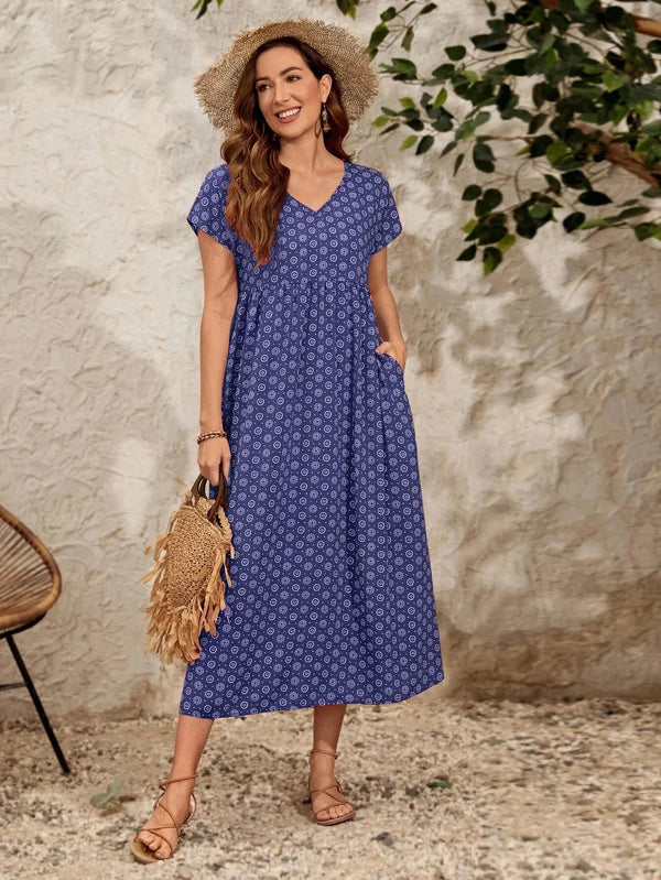 Vestito Alice con scollo a V – Eleganza vintage in lino e cotone