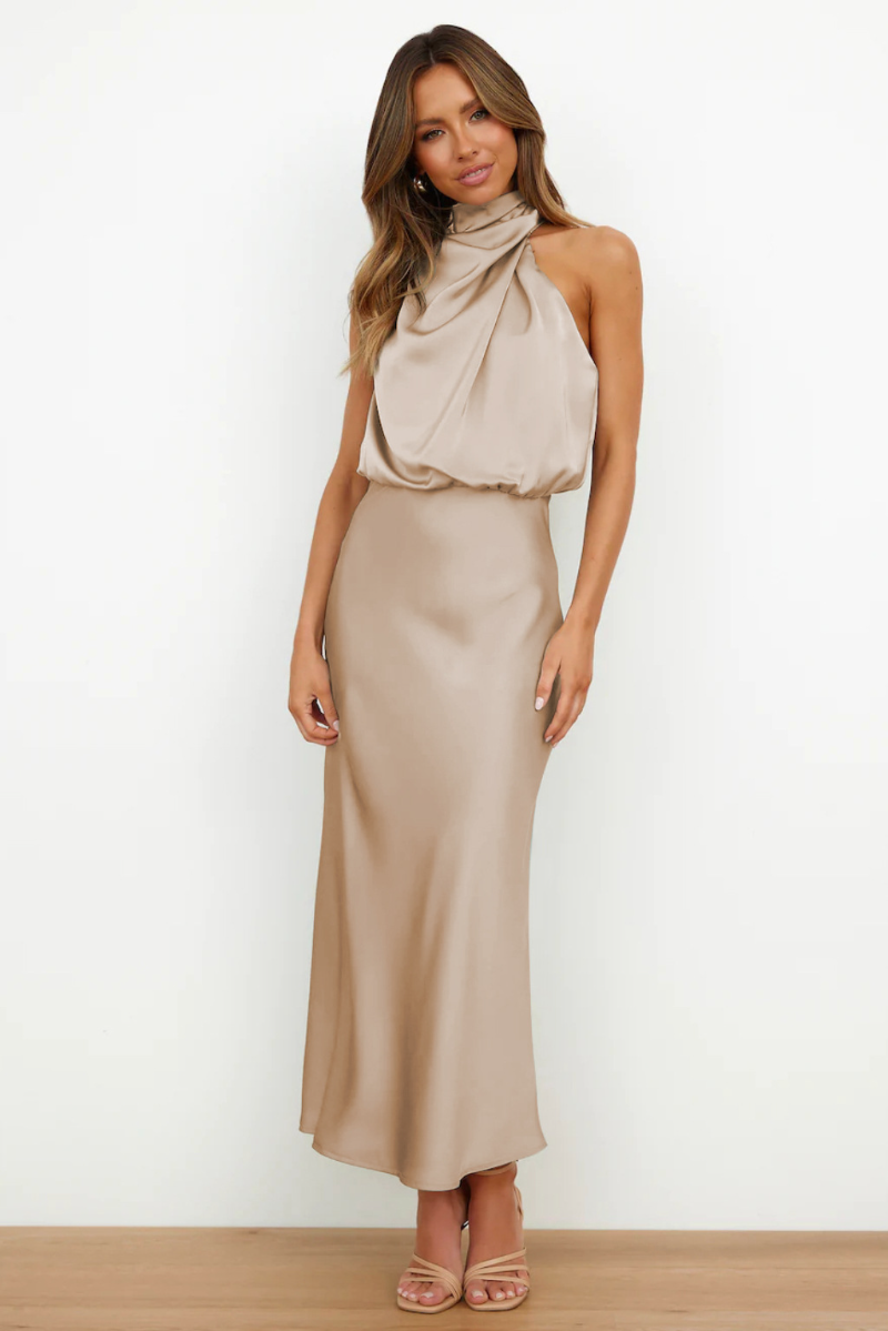 Desislava | Abito midi elegante con scollo rotondo asimmetrico