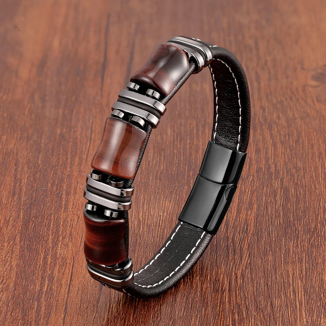 Lederarmband mit natürlichem Tigerauge-Stein - Trendiger und eleganter Schmuck