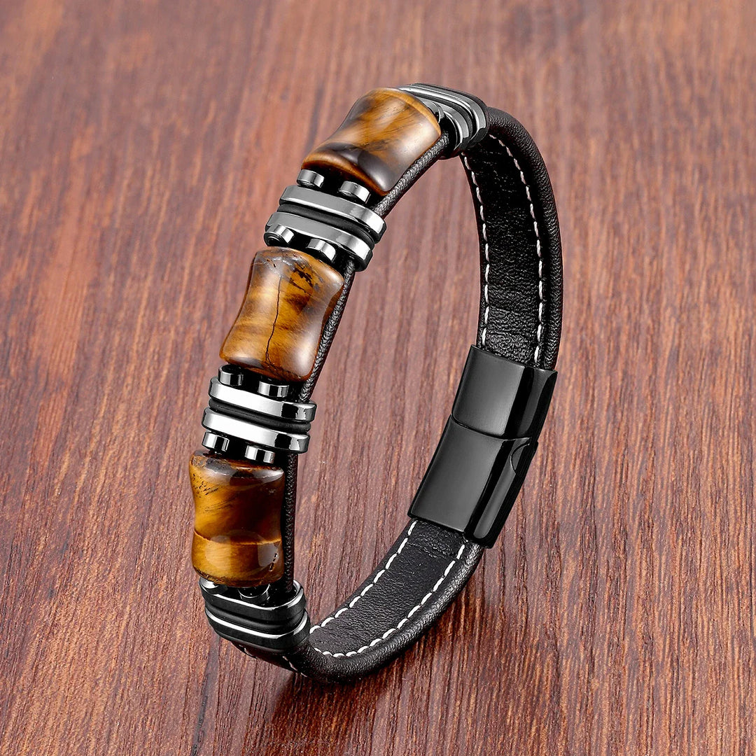 Lederarmband mit natürlichem Tigerauge-Stein - Trendiger und eleganter Schmuck