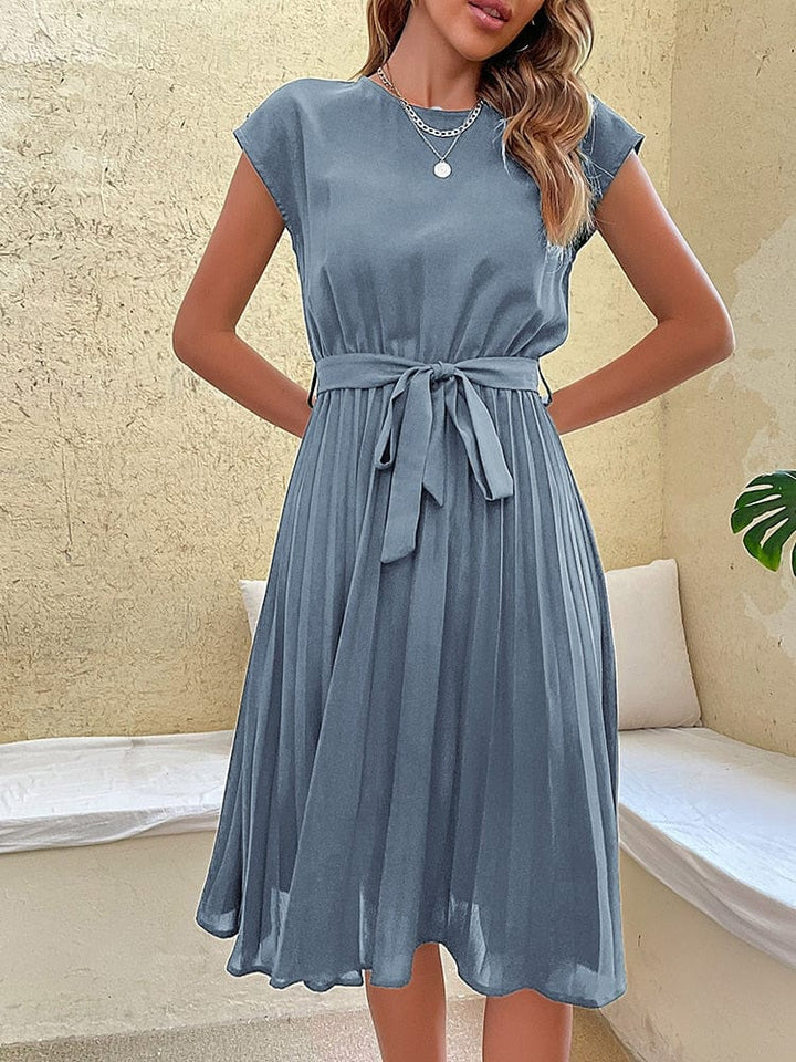 Robe Midi Plissée Ceinturée – Élégance Décontractée pour Bureau, Brunch ou Balade en Ville