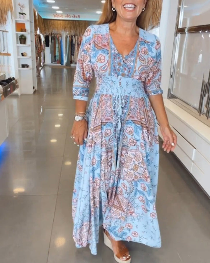 Vestito da vacanza con scollo a V e maniche 3/4