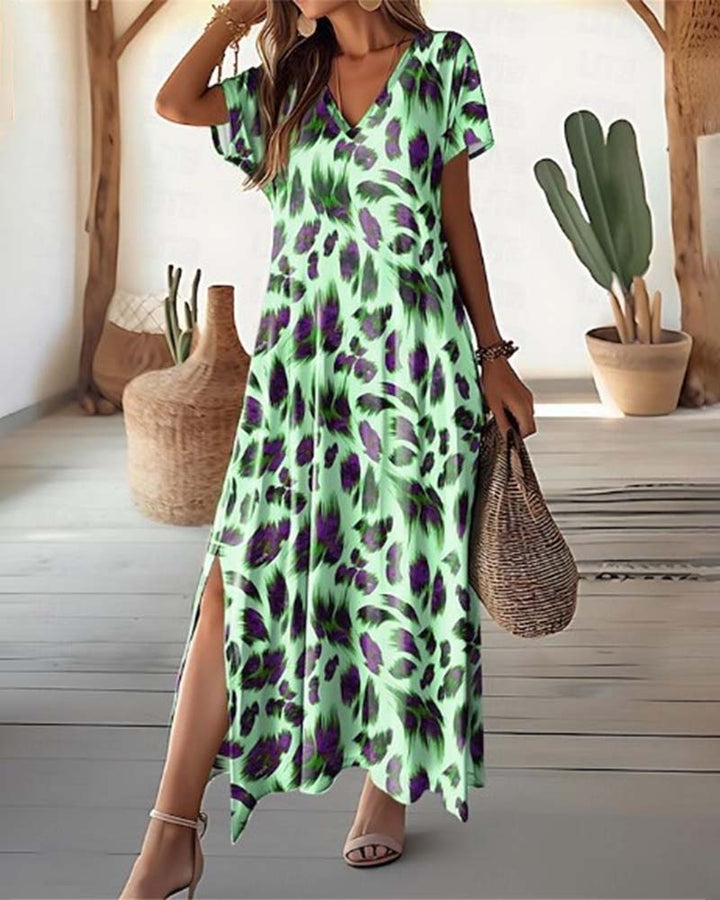 Robe Longue d’Été Femme – Coupe Fluide Décontractée avec Encolure en V