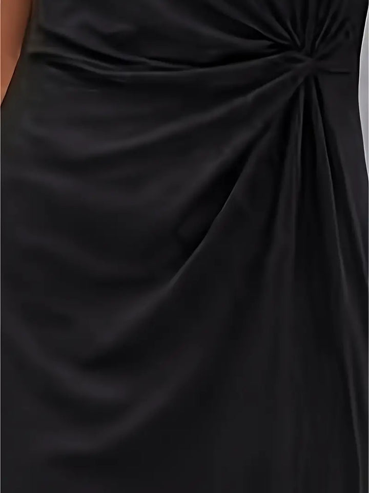 Robe Midi Cintrée Femme – Manches Courtes – Détail Froncé à la Taille – Style Chic et Confortable