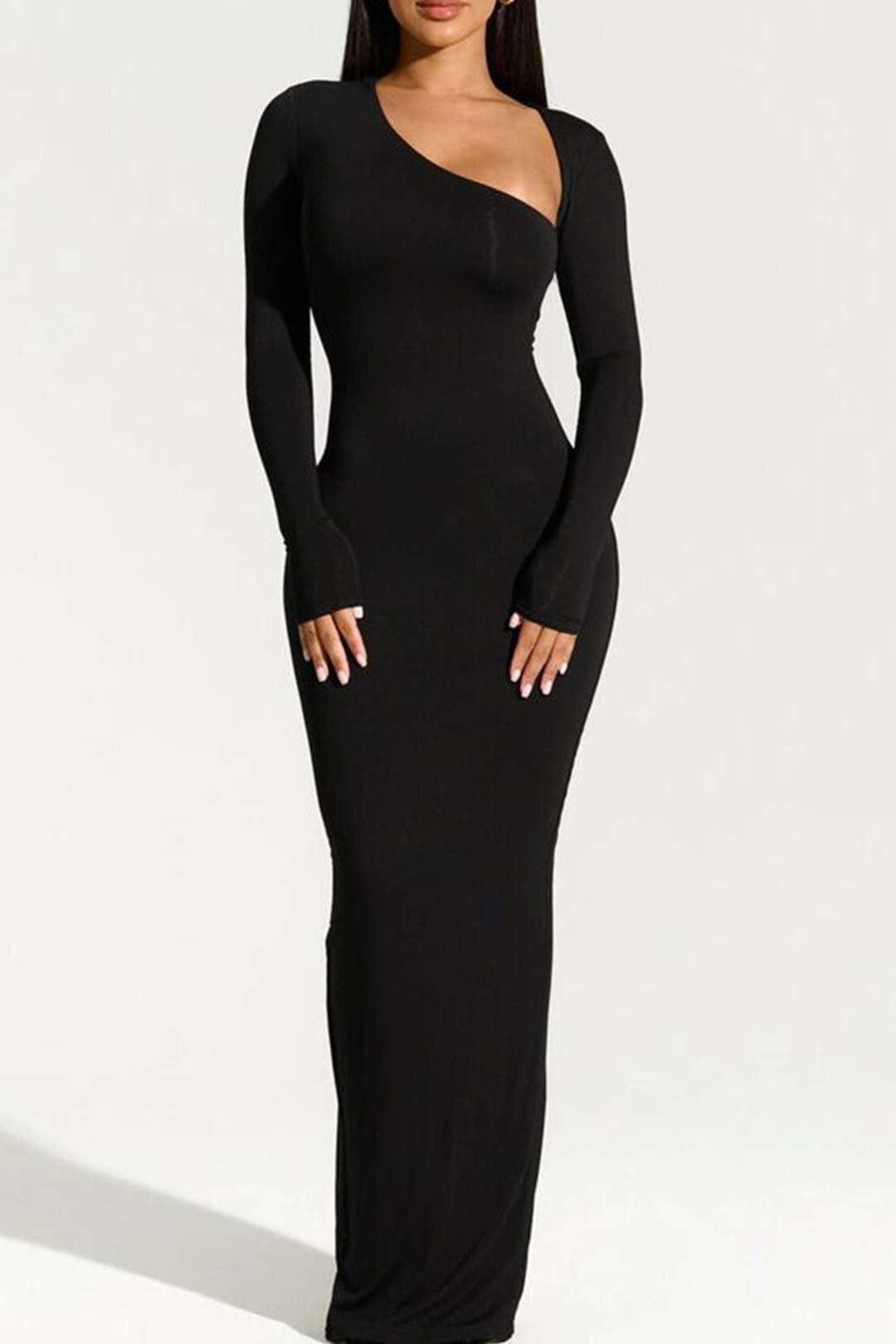 Robe Longue Asymétrique Élégante – Coupe Ajustée et Confort Stretch
