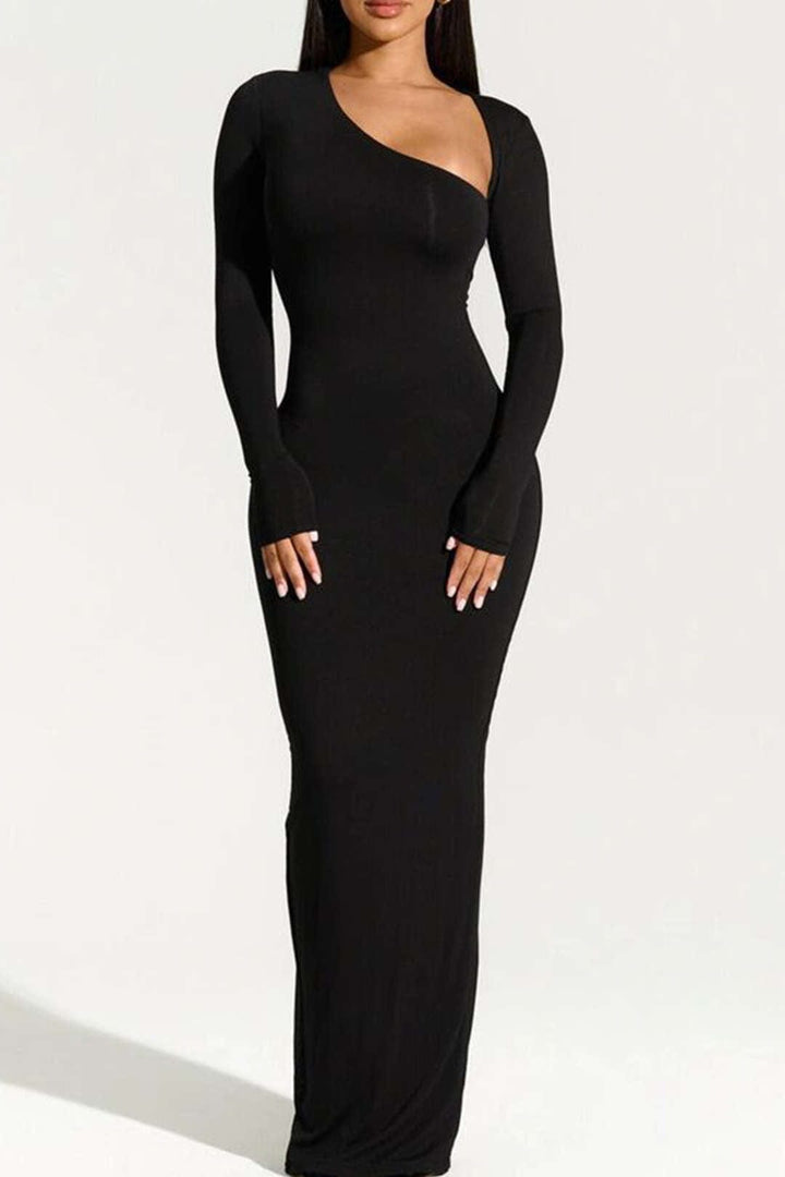 Robe Longue Asymétrique Élégante – Coupe Ajustée et Confort Stretch