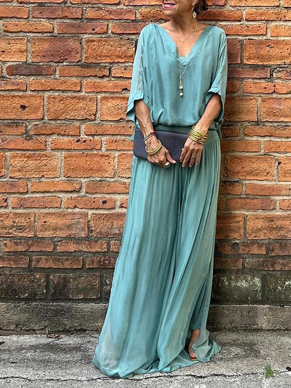 Elegant wide two-piece pants in silk chiffon