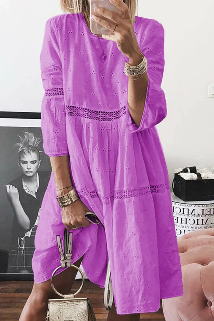 Robes jupe pastel décontractées en patchwork uni à col rond