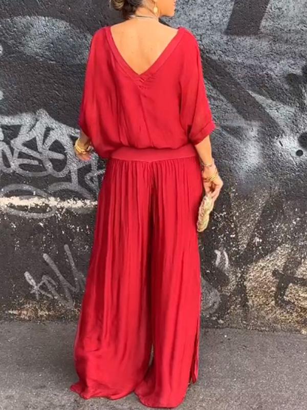 Elegant wide two-piece pants in silk chiffon