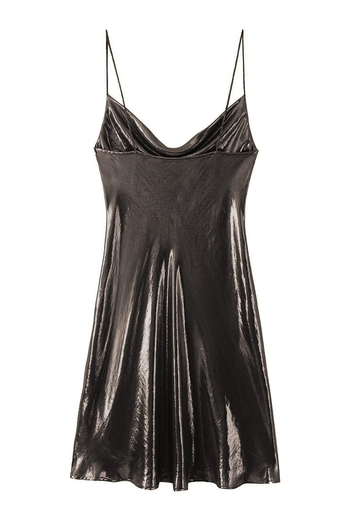 Eloise - Robe courte à col bénitier en tissu métallisé