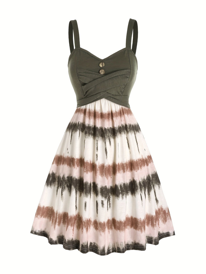 Vestito tie-dye con bottoni finti e scollo a V