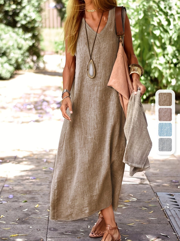 Robe maxi unie avec col en V - Style décontracté