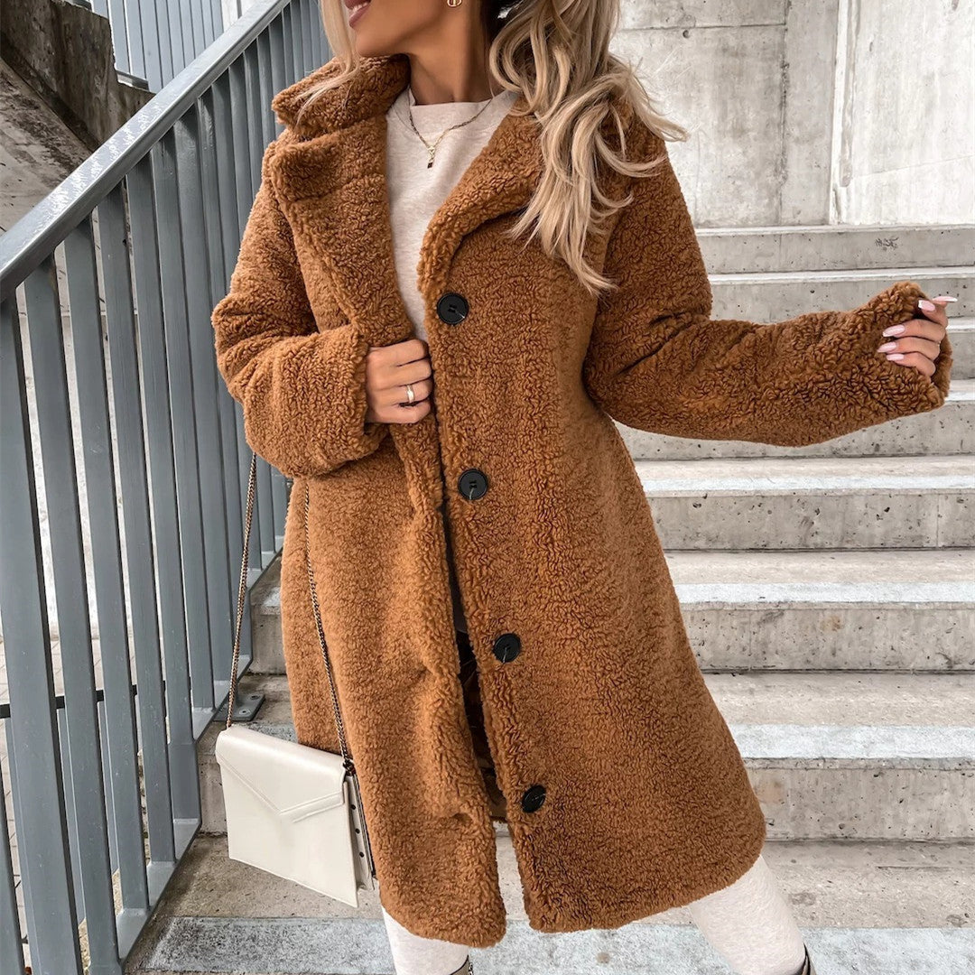 Élodie – Manteau en peluche pour femmes avec col à revers, doux et chaud