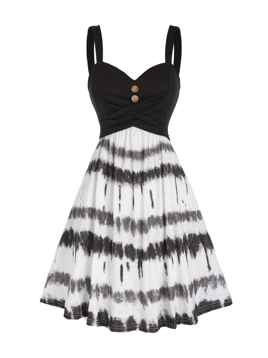 Vestito tie-dye con bottoni finti e scollo a V