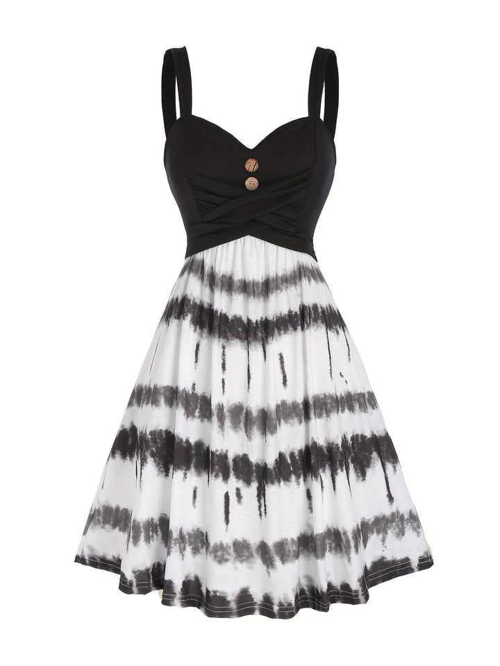 Vestito tie-dye con bottoni finti e scollo a V