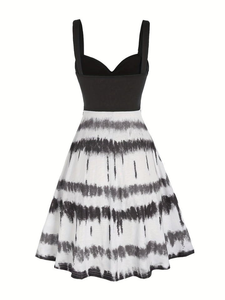 Vestito tie-dye con bottoni finti e scollo a V