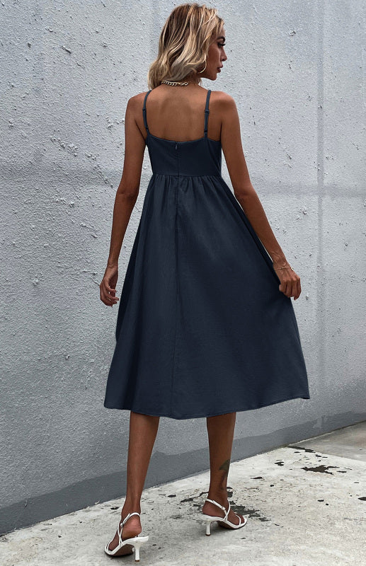 Robe Évasée Femme Été Bretelles Fines – Boutonnée, Style Décontracté Bohème