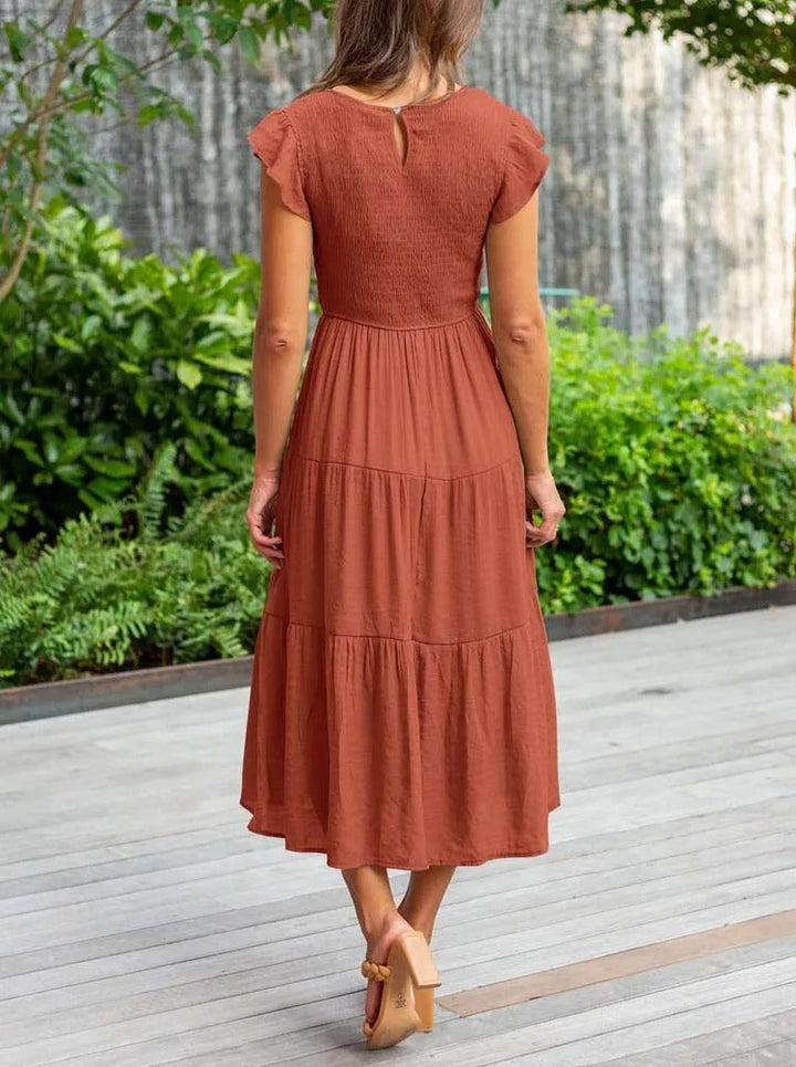 Robe Longue Casual Femme – Style Bohème, Manches Volants et Coupe Évasée en Étages