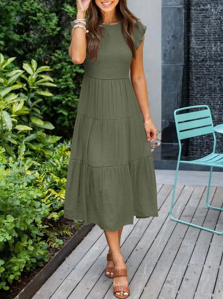 Robe Longue Casual Femme – Style Bohème, Manches Volants et Coupe Évasée en Étages
