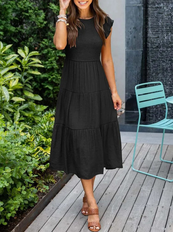 Robe Longue Casual Femme – Style Bohème, Manches Volants et Coupe Évasée en Étages