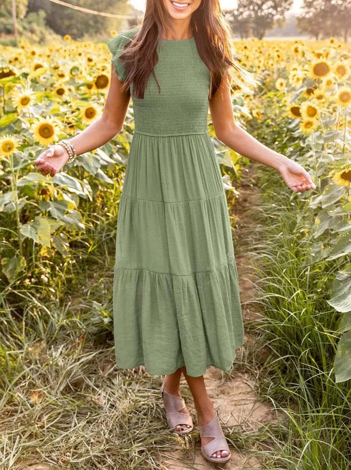 Robe Longue Casual Femme – Style Bohème, Manches Volants et Coupe Évasée en Étages