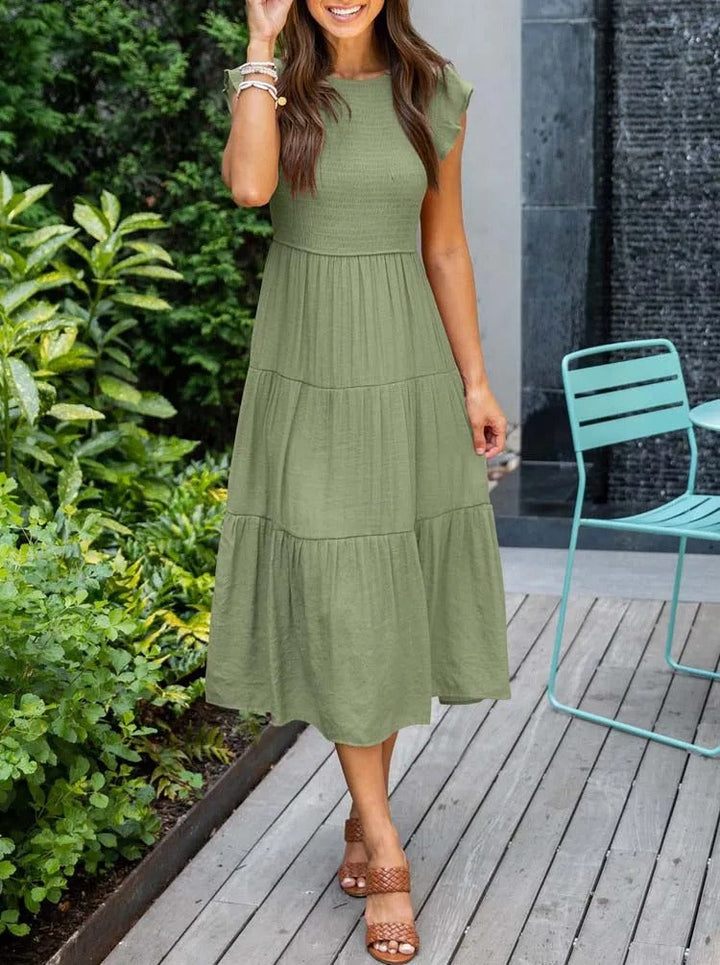 Robe Longue Casual Femme – Style Bohème, Manches Volants et Coupe Évasée en Étages