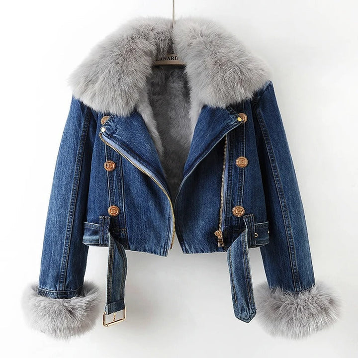 Veste en jean avec col en fourrure pour femmes - Mabel