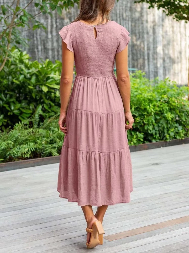 Robe Longue Casual Femme – Style Bohème, Manches Volants et Coupe Évasée en Étages