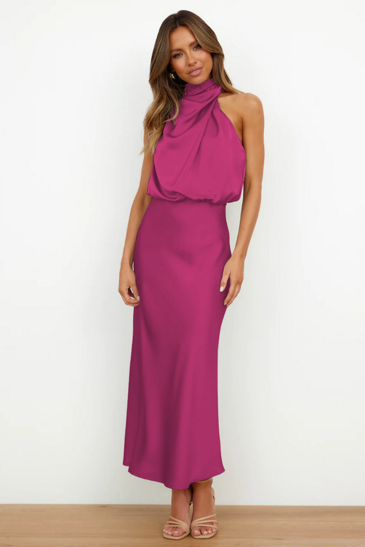 Desislava | Abito midi elegante con scollo rotondo asimmetrico
