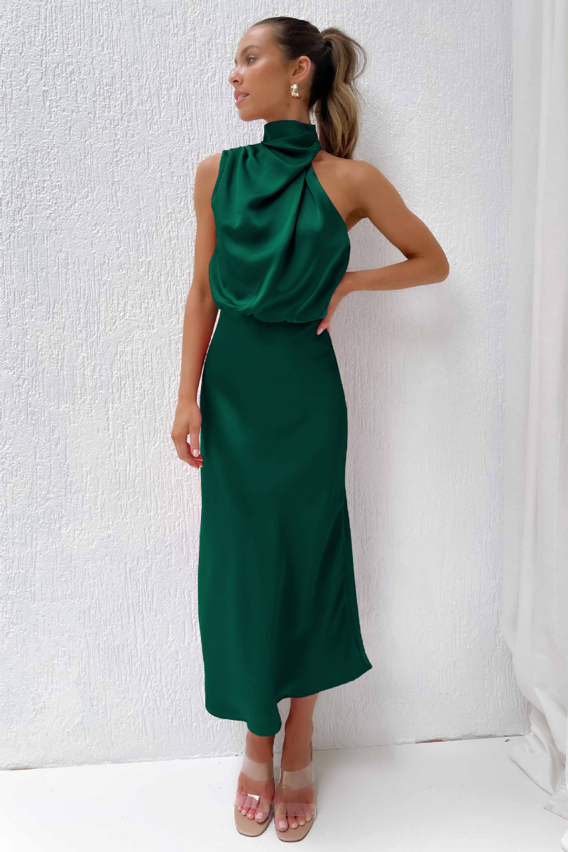 Desislava | Abito midi elegante con scollo rotondo asimmetrico