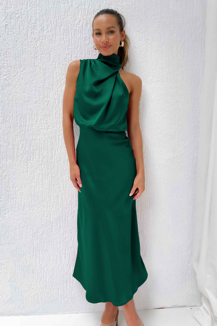 Desislava | Abito midi elegante con scollo rotondo asimmetrico