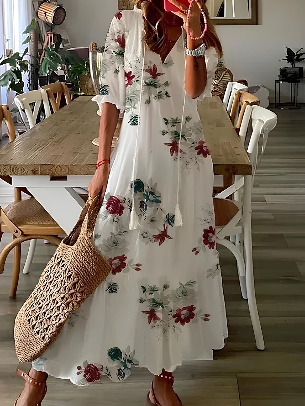 Langärmliges Kleid mit Volants für Damen
