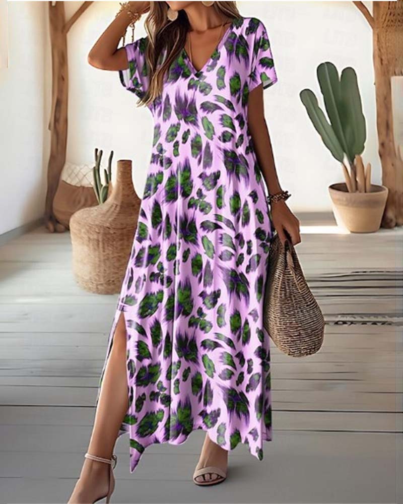 Robe Longue d’Été Femme – Coupe Fluide Décontractée avec Encolure en V