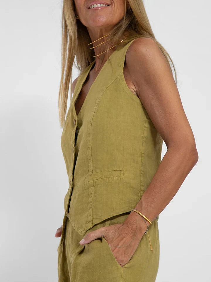 Ensemble deux pièces en lin tweed avec gilet - Élégant et respirant