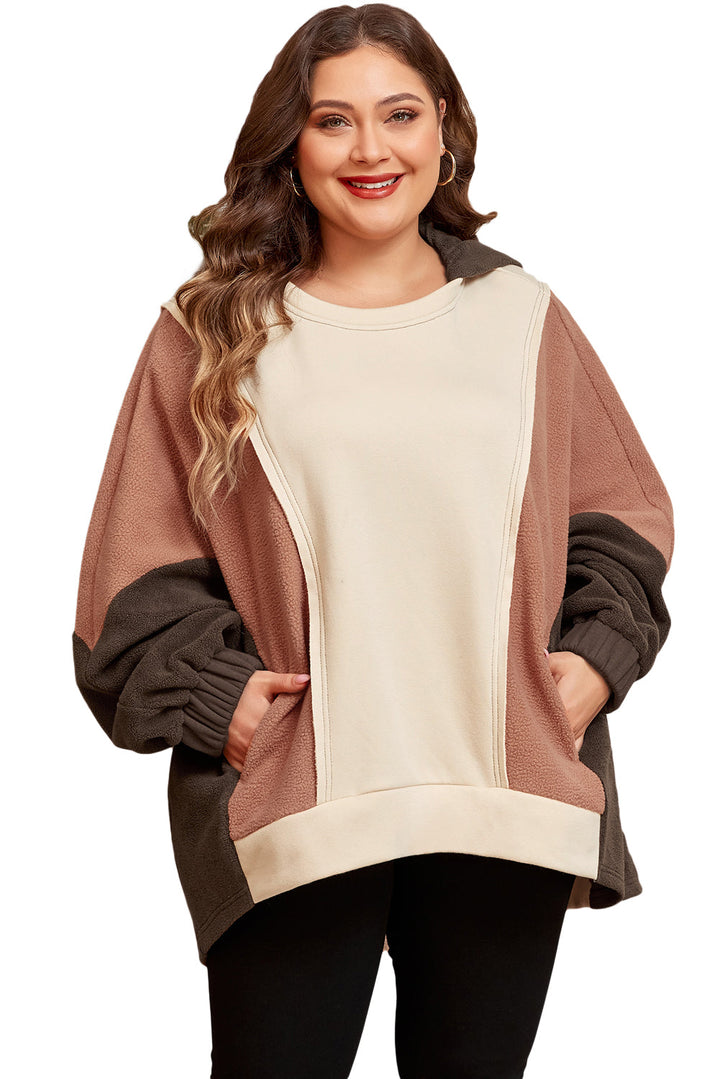 Manon – Hoodie marron oversize avec blocs de couleurs et coutures apparentes