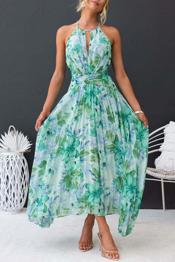 Robe Longue Dos Nu Femme – Imprimé Floral Aérien & Décolleté Plongeant – Parfaite pour Été & Cérémonies