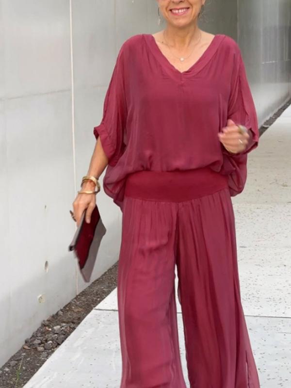 Elegant wide two-piece pants in silk chiffon