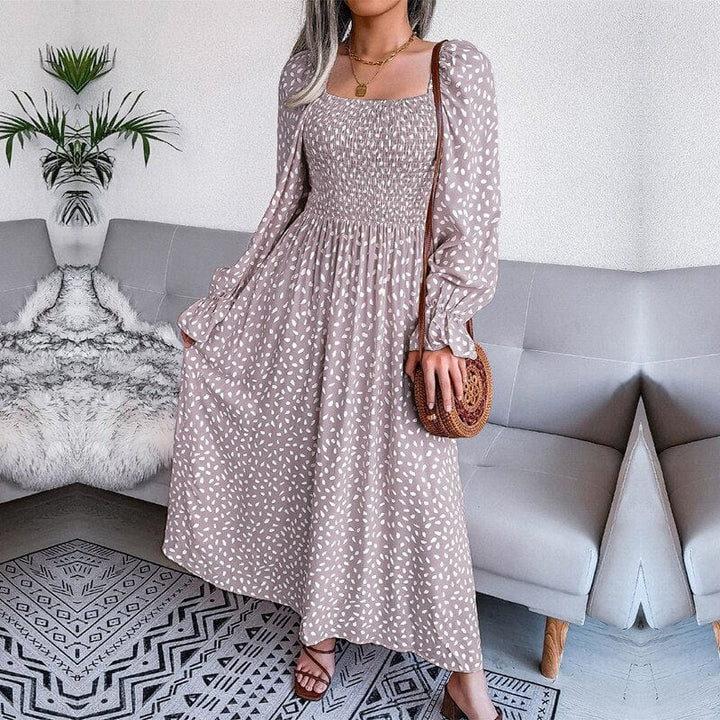 Robe Longue à Manches Bouffantes et Bustier Smocké – Style Doux & Féminin pour Printemps, Maison ou Sorties Décontractées