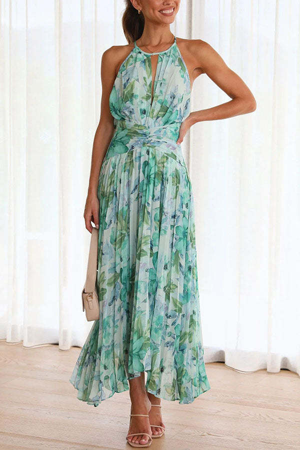 Robe Longue Dos Nu Femme – Imprimé Floral Aérien & Décolleté Plongeant – Parfaite pour Été & Cérémonies