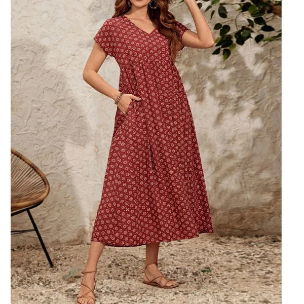 Vestito Alice con scollo a V – Eleganza vintage in lino e cotone
