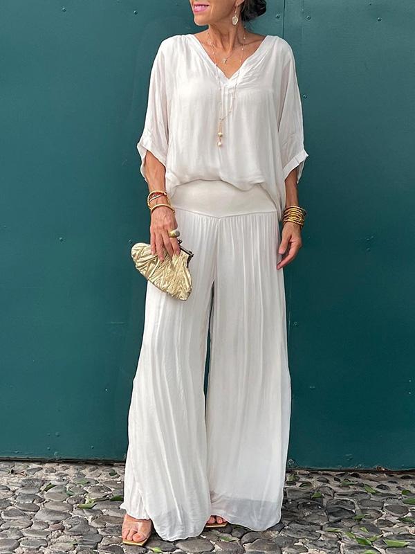 Elegant wide two-piece pants in silk chiffon