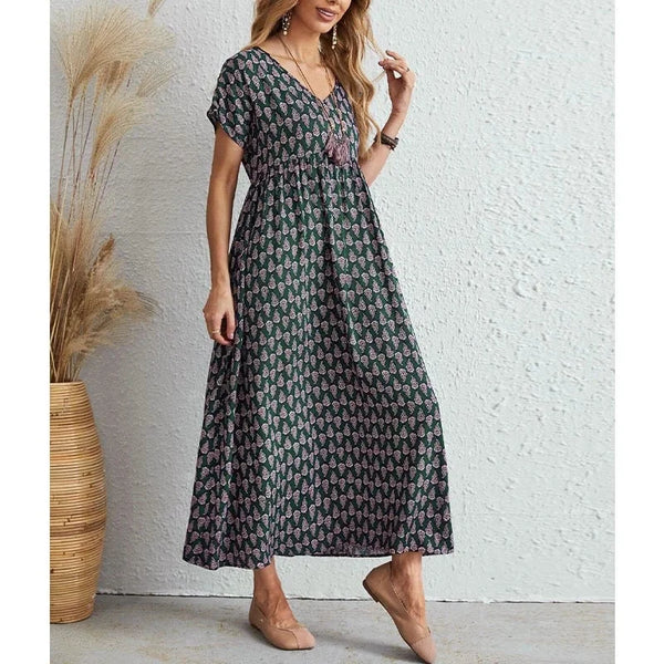 Vestito Alice con scollo a V – Eleganza vintage in lino e cotone