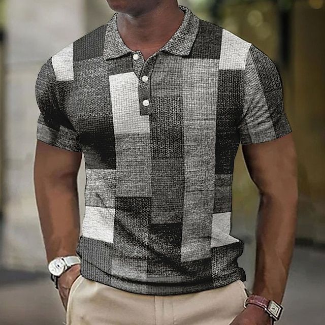 Polo Homme Patchwork Multicolore – Manches Courtes – Design Vintage Brossé – Look Urbain et Décontracté