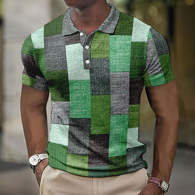 Polo Homme Patchwork Multicolore – Manches Courtes – Design Vintage Brossé – Look Urbain et Décontracté