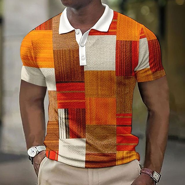 Polo Homme Patchwork Multicolore – Manches Courtes – Design Vintage Brossé – Look Urbain et Décontracté