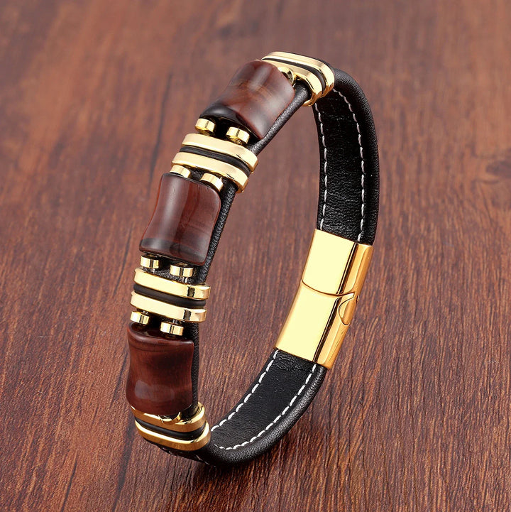 Lederarmband mit natürlichem Tigerauge-Stein - Trendiger und eleganter Schmuck