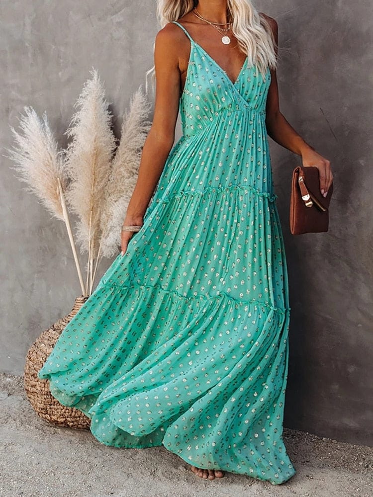 Robe Longue Bohème à Bretelles Fines – Fluide & Féminine pour Été, Vacances ou Festival